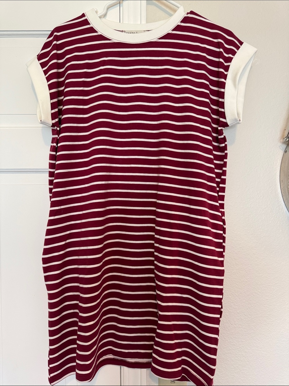 Zenana Outfitters Burgundy and White Striped Midi Dress